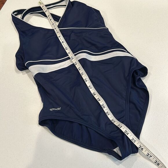 Speedo Swimsuit One Piece Women’s Navy Blue & White Bathing Suit Size 12 - Picture 7 of 8